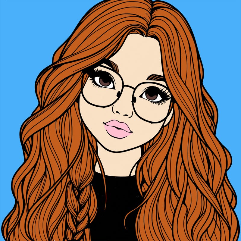 girl with long hair and freckles and glasses realistic