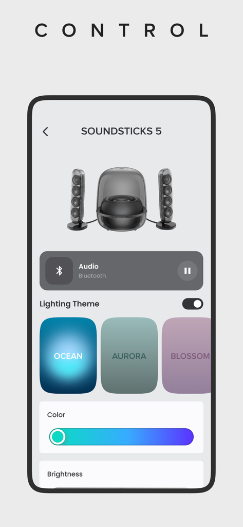 Harman Kardon One app screen for speaker lighting and theme customization