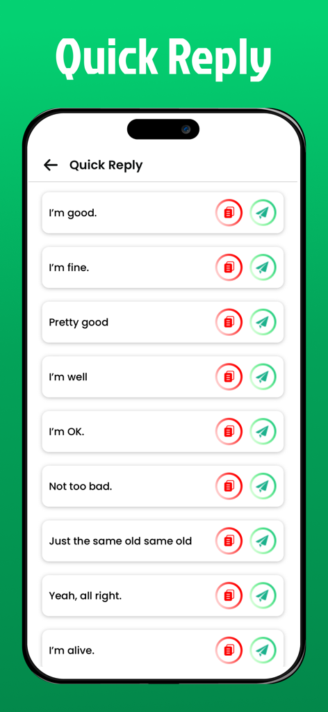 Messanger Duo For WA Chat 2025 - Interfaz que muestra plantillas de mensajes de respuesta rápida para una comunicación eficiente en la aplicación Messenger Duo