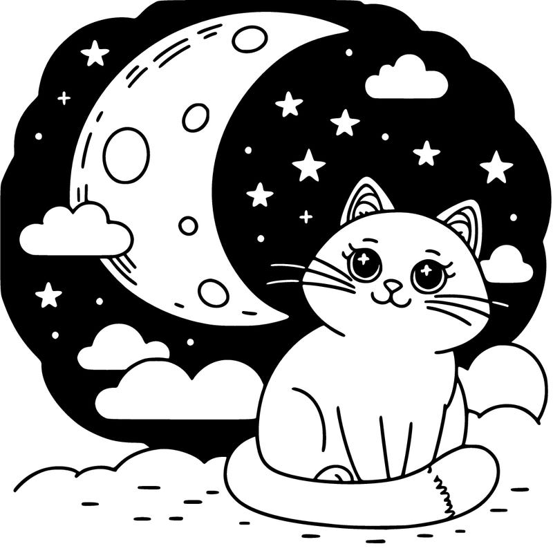 a cat under a half moon
