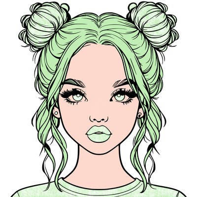 realistic girl with two buns in hair and lips