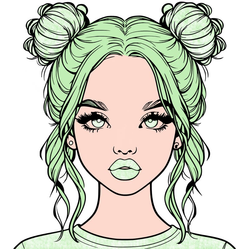 realistic girl with two buns in hair and lips