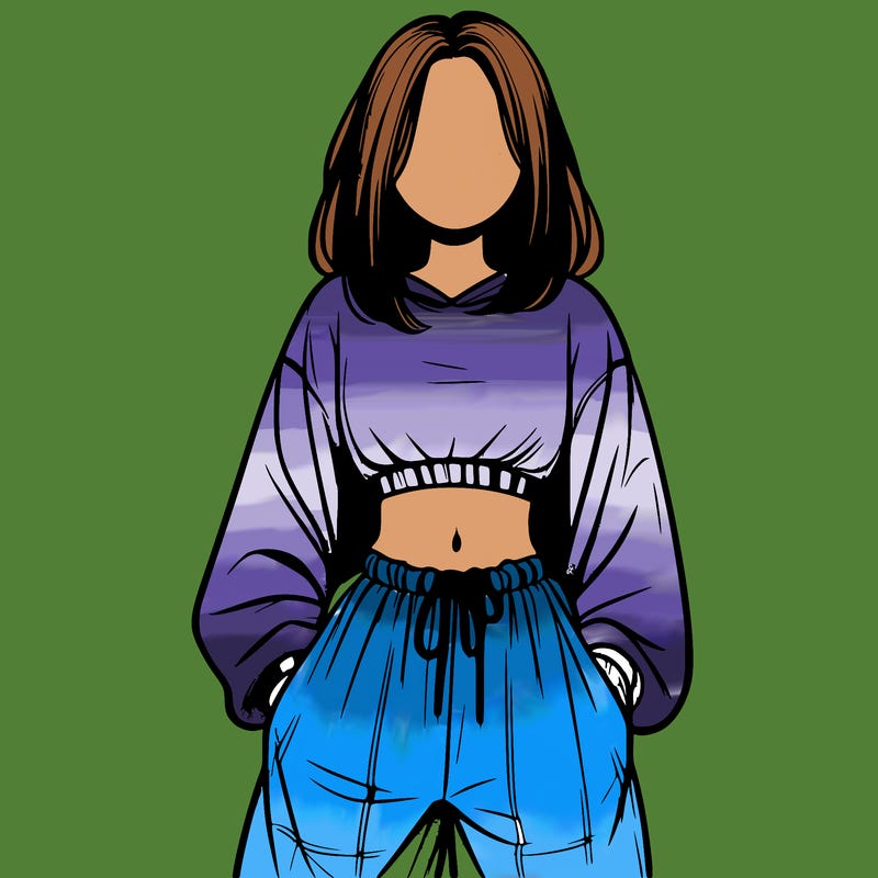 realistic girl faceless with baggy pants and a crop top