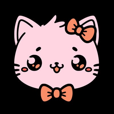 kawaii cat with a bow tie hanging from his ear