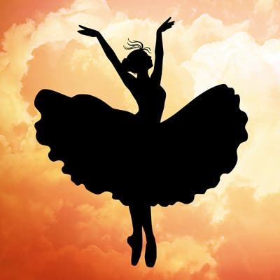 a delicate ballerina with her costume in motion.