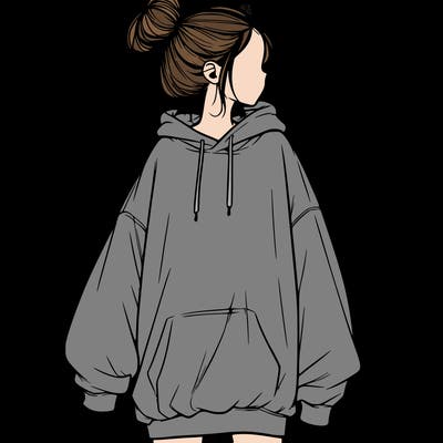 realistic girl with a oversized sweatshirt on and a bun