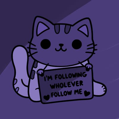 cat with a sign that says i’m following whoever follows me