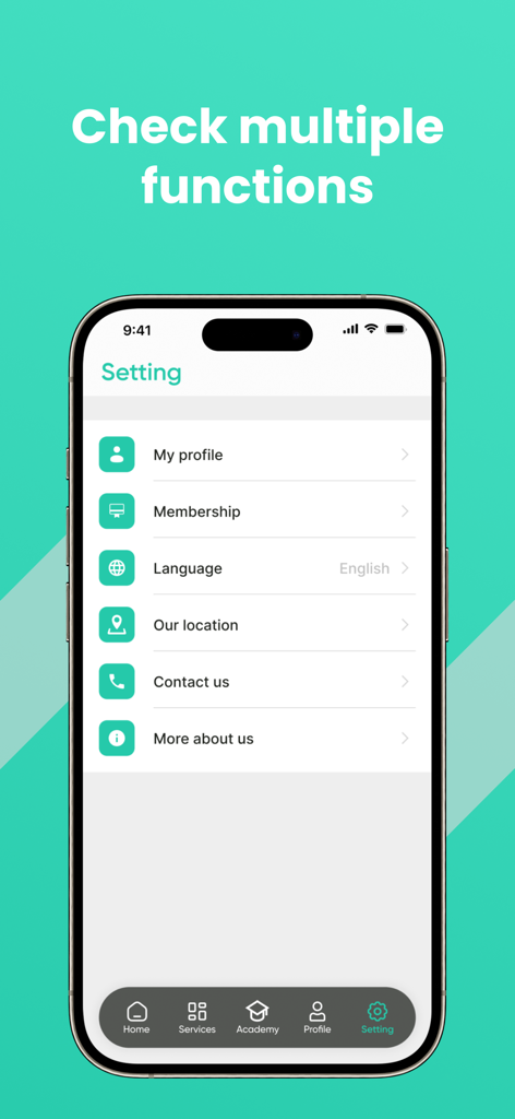 Go Gym Cambodia - Go Gym Cambodia app settings menu interface on an iPhone.