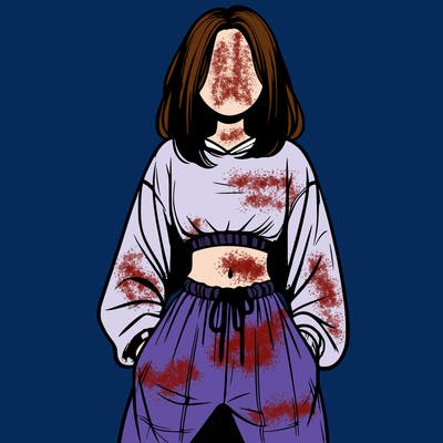 realistic girl faceless with baggy pants and a crop top