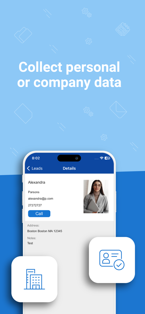 Trade Show Lead Collection App - Oberfläche der Messe-Lead-Erfassungs-App, die Details zum Lead-Profil mit Name und Foto anzeigt
