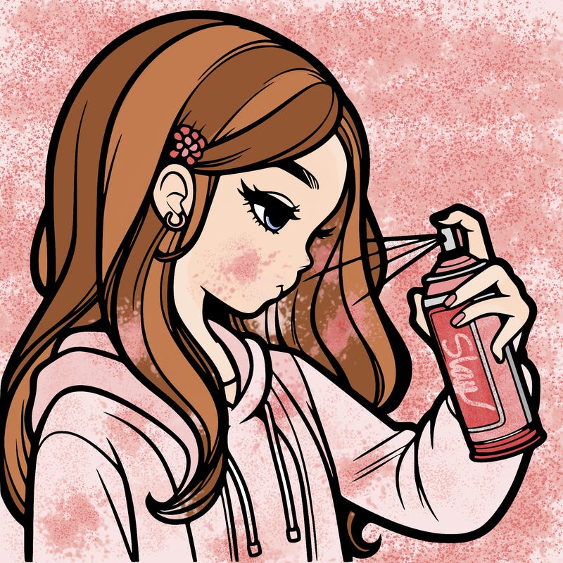 a realistic girl spray painting