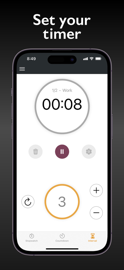 StrongFirst - StrongFirst app interface showing a customizable interval training timer for strength workouts.