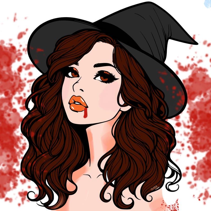 realistic witch girl with wavy hair and lips