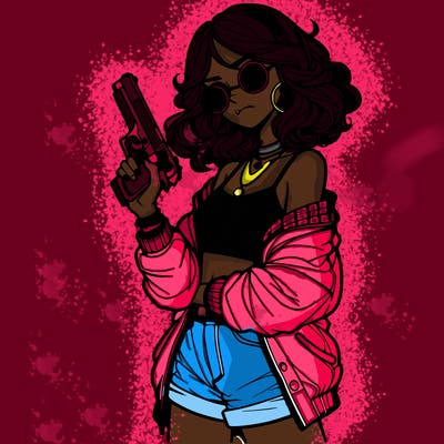 stylish teenage girl with gun
