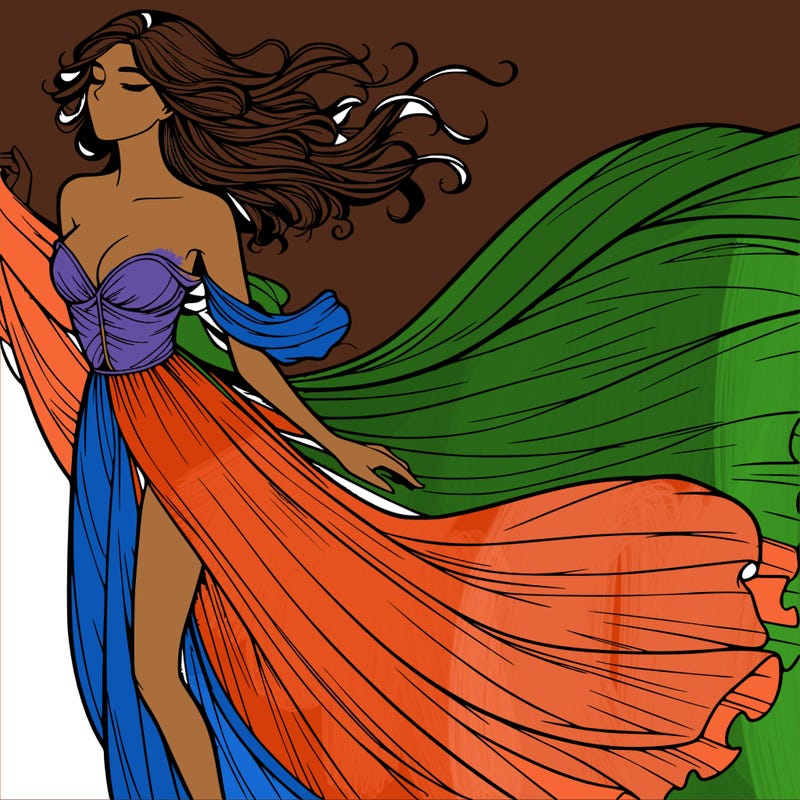 realistic woman in dress flowing the the wind