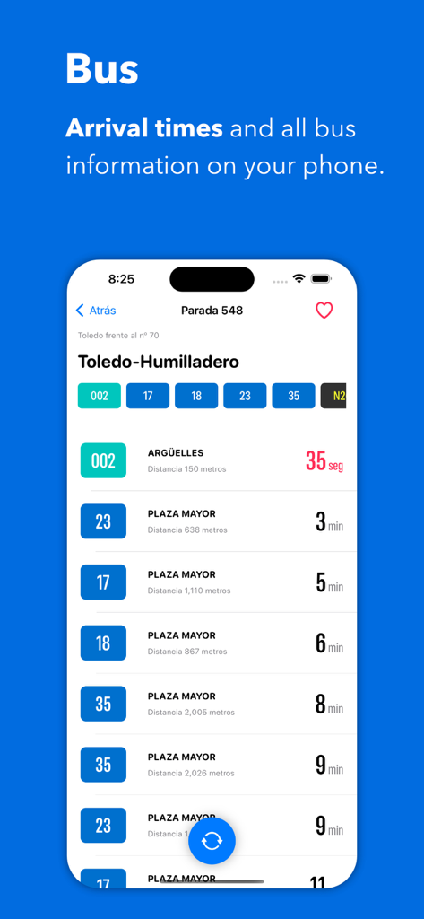 Real time bus arrival information for Madrid EMT stops