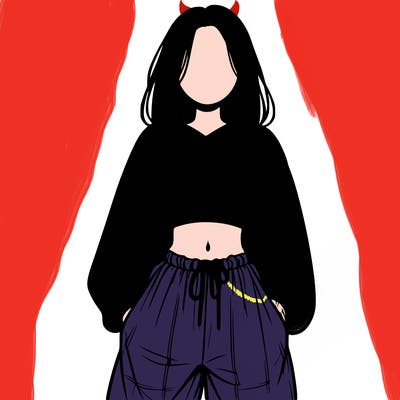 realistic girl faceless with baggy pants and a crop top