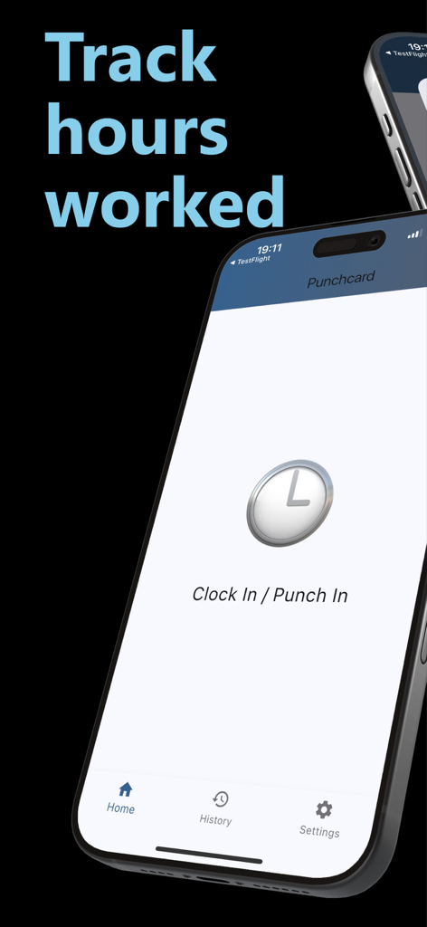 Interfaz de la aplicación Punchcard que muestra el botón de registrar entrada para rastrear horas de trabajo