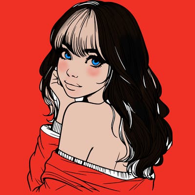 realistic girl with bangs looking over her shoulder