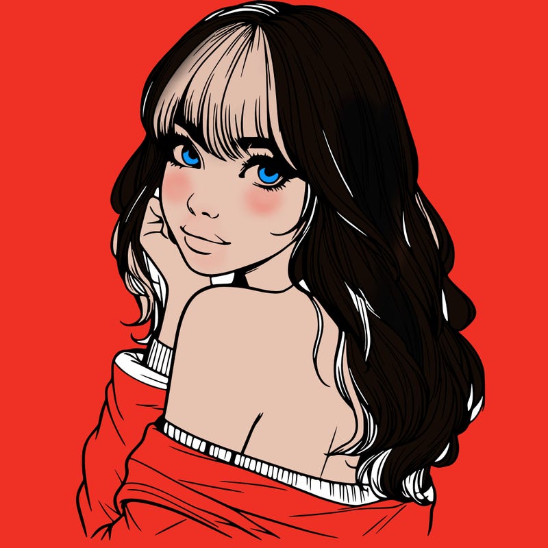 realistic girl with bangs looking over her shoulder