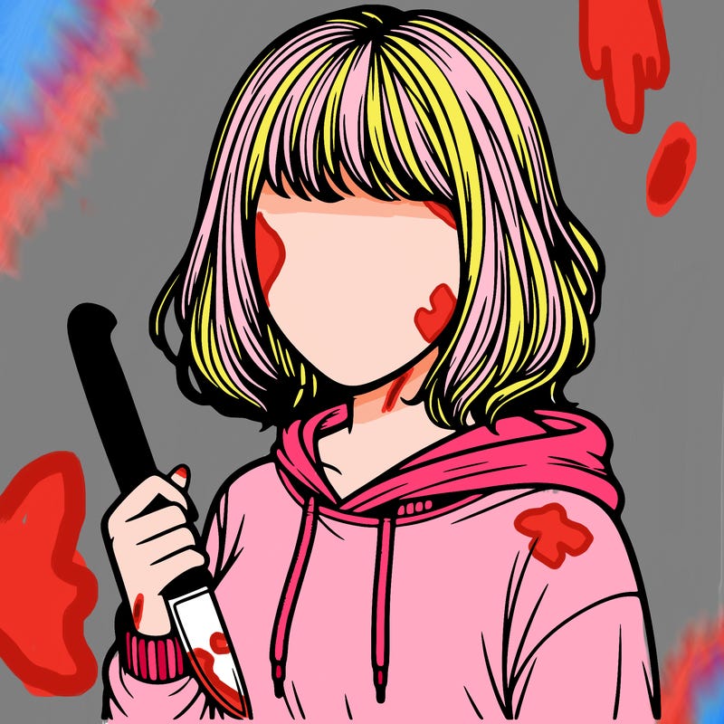 realistic girl with no face and knife