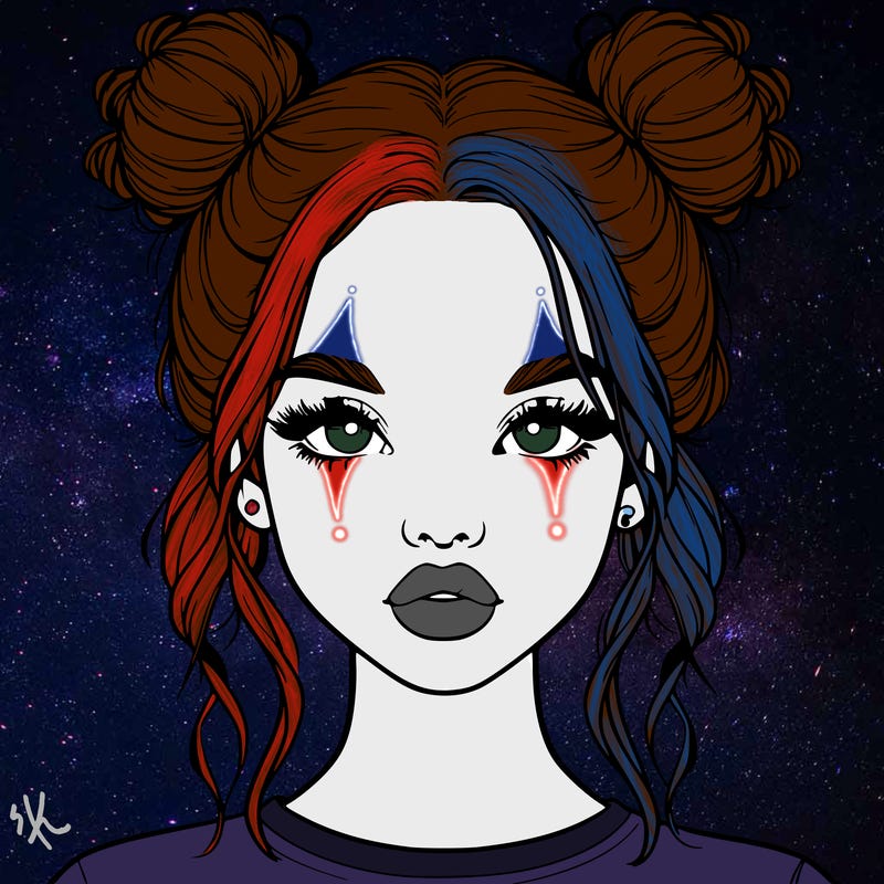 realistic girl with two buns in hair and lips