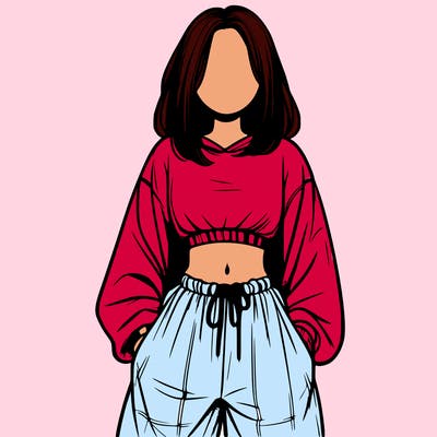 realistic girl faceless with baggy pants and a crop top