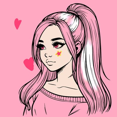 realistic girl with a high ponytail