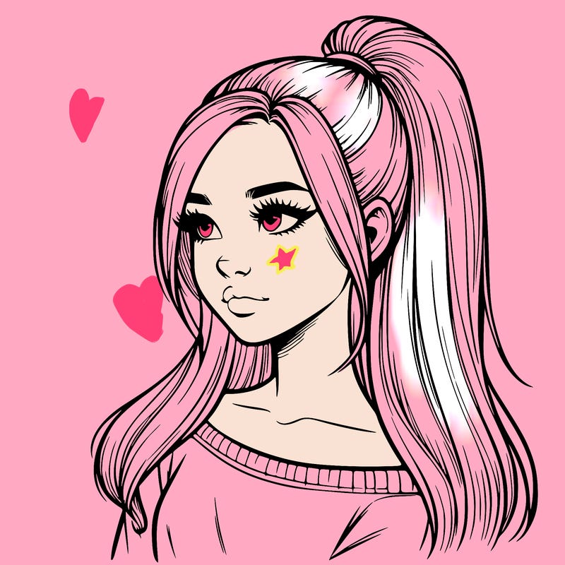 realistic girl with a high ponytail