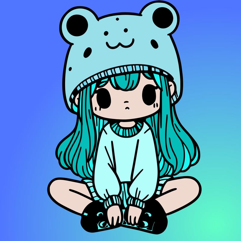 a girl wearing a frog hat and some frog socks