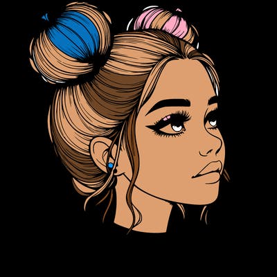 realistic girl with buns on the top of her head