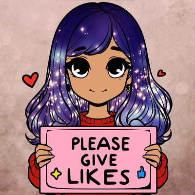 realistic girl that is holding a sign that says please give likes