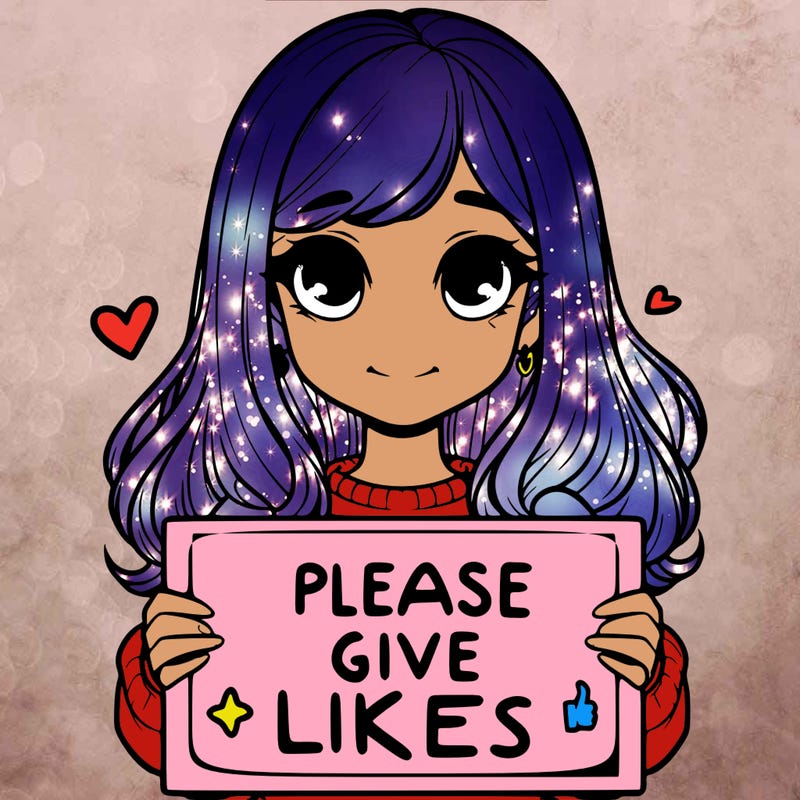 realistic girl that is holding a sign that says please give likes
