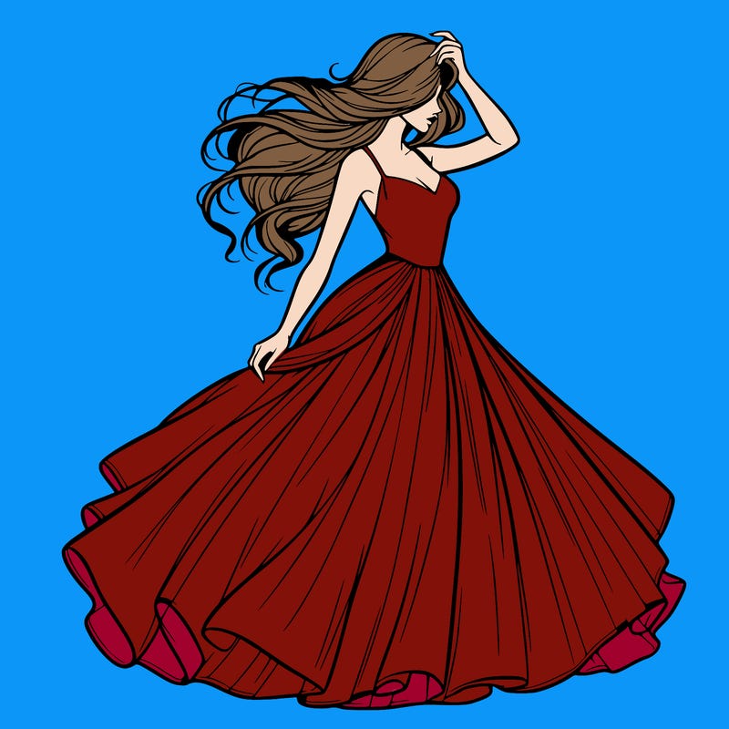 realistic woman with dress flowing in the wind