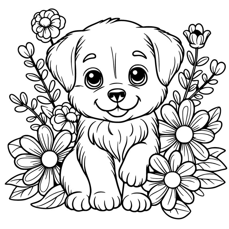 puppy with flowers