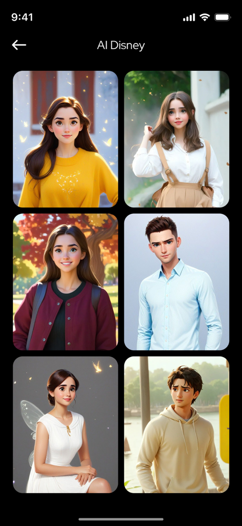 AI Muscle Generator - BodyGoal - AIを使用して3Dアニメーションキャラクターのスタイルに変換された6つのポートレートのグリッド