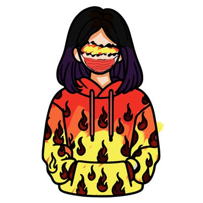woman with fire hoodie