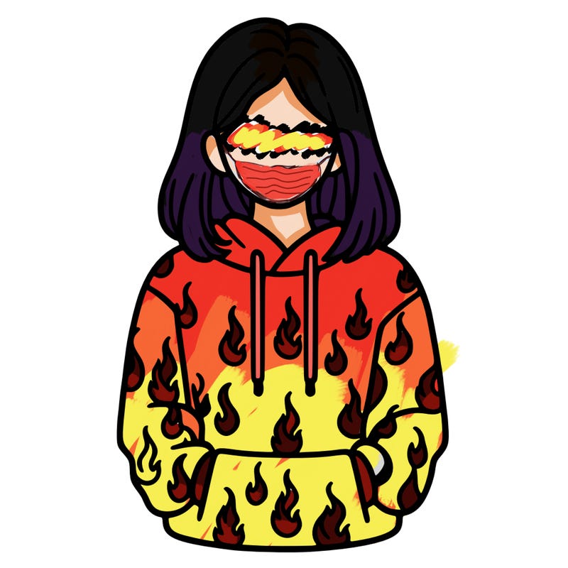 woman with fire hoodie