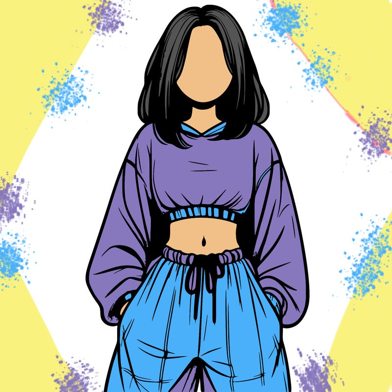 realistic girl faceless with baggy pants and a crop top