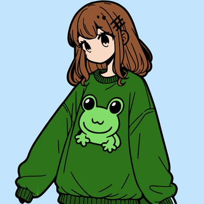 girl wearing frogging sweatshirt
