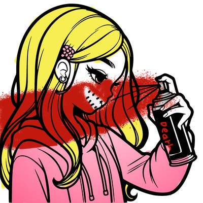 a realistic girl spray painting