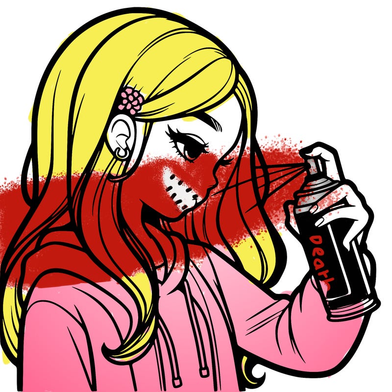 a realistic girl spray painting