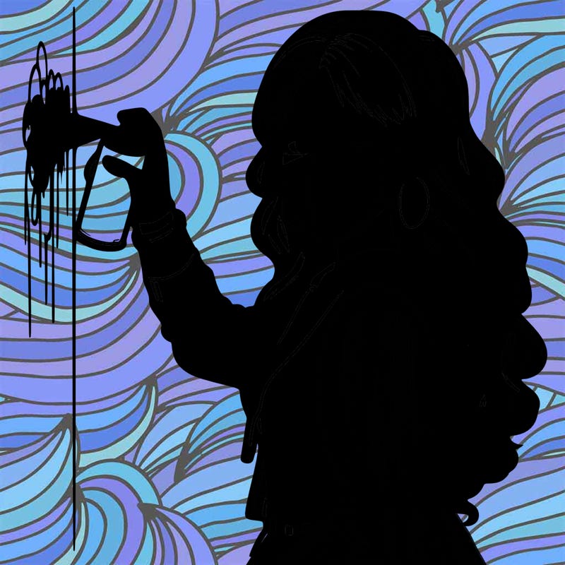 realistic girl with mask spray painting a wall