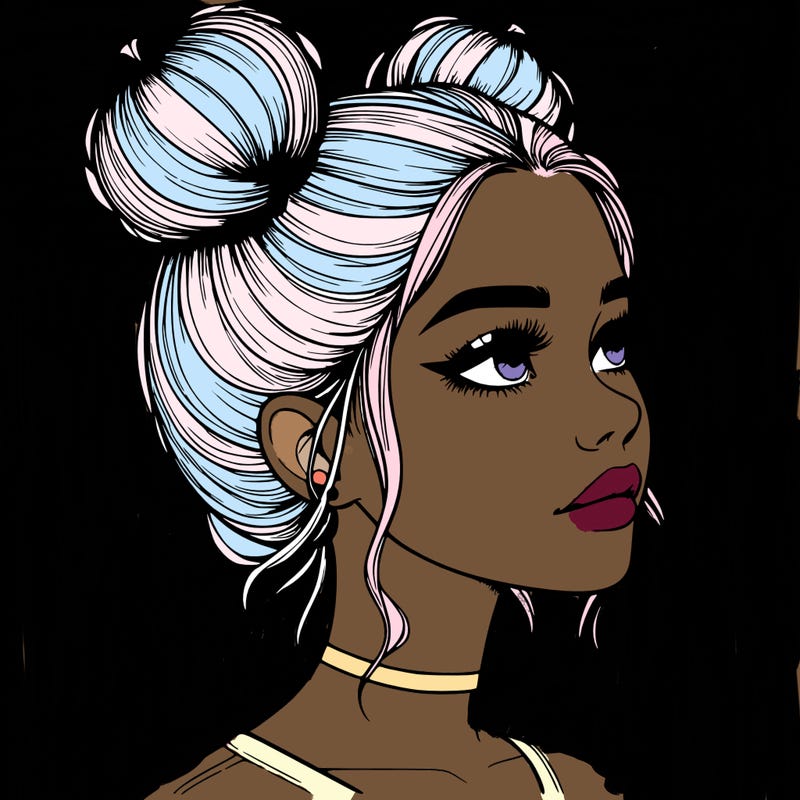 realistic girl with buns on the top of her head