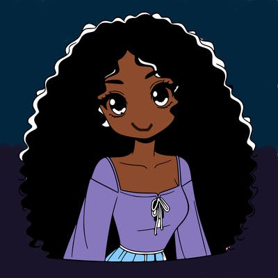 a black anime girl with long afro hair