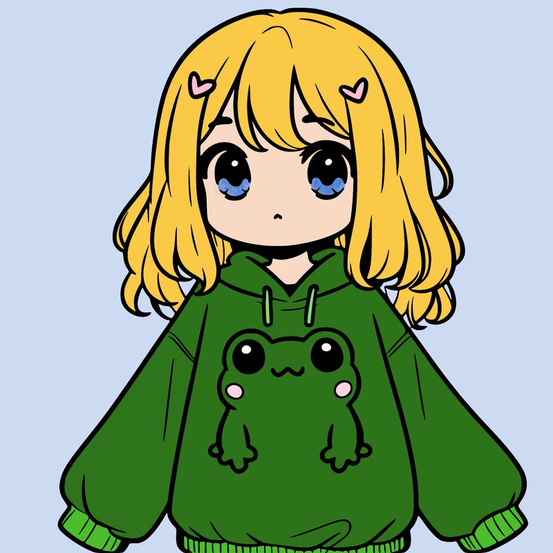 girl wearing frogging sweatshirt