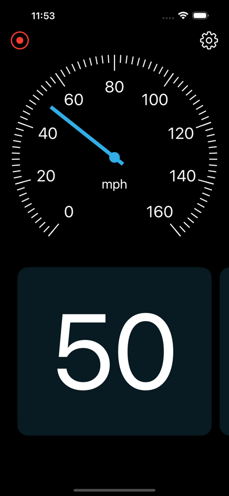 Speedometer Live - Speedometer Live app interface showing a 50 mph digital and analog gauge display