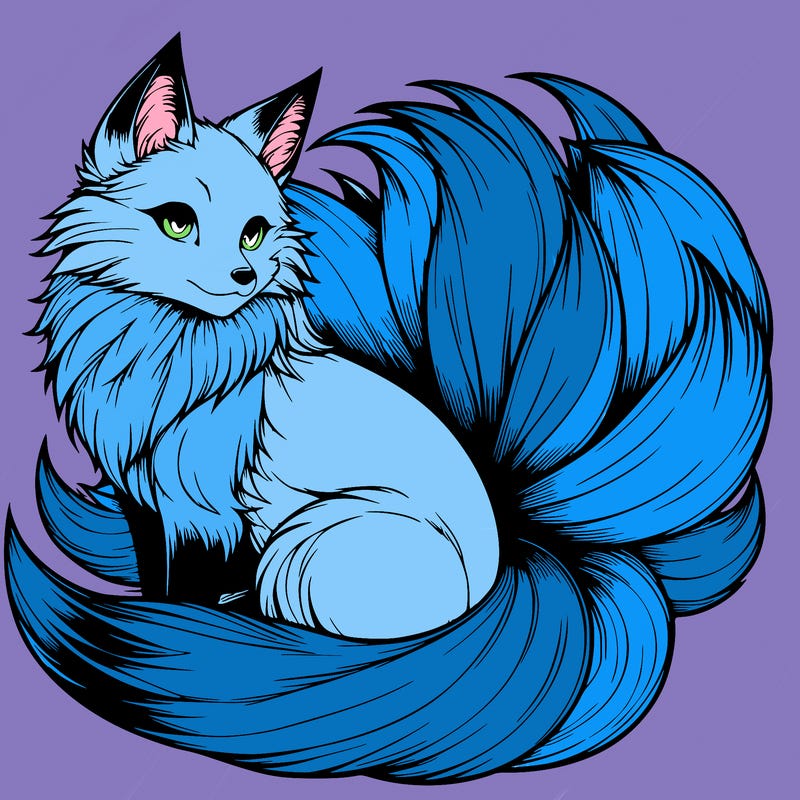 realistic detailed 9 tailed anime fox