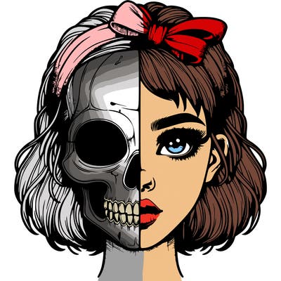 realistic girl with half skull mask
