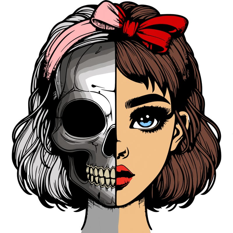 realistic girl with half skull mask
